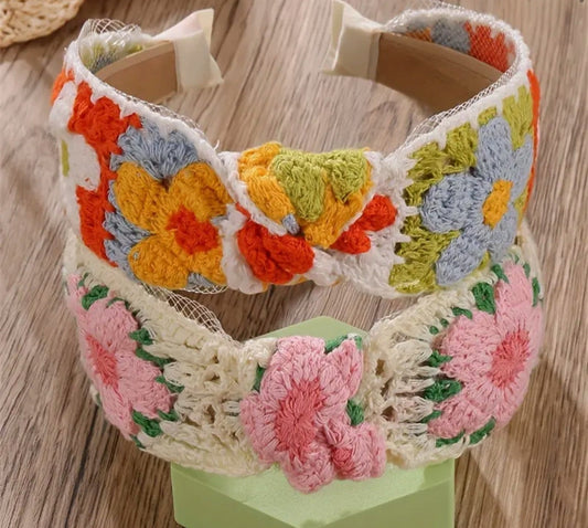 Bohemian Style Knit Headbands with Colorful Floral Patterns