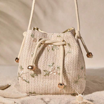 Mini Floral Embroidered Drawstring Bag