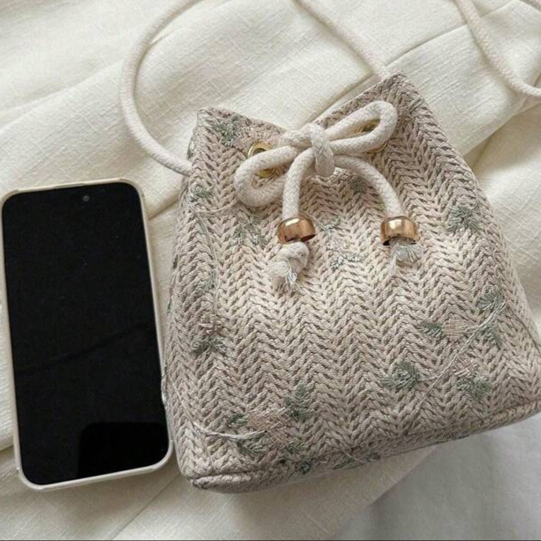 Mini Floral Embroidered Drawstring Bag