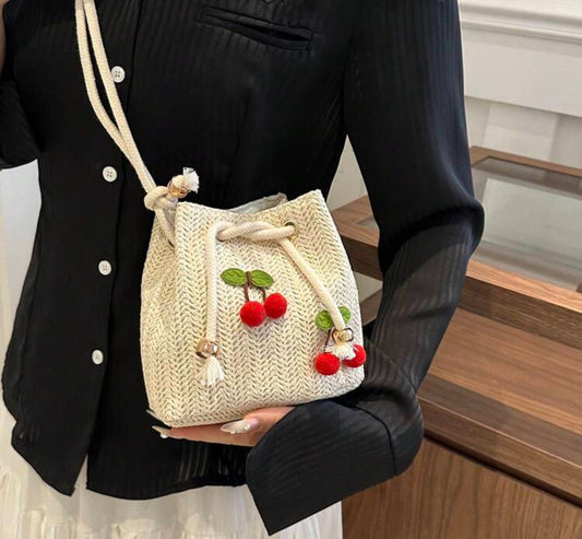 Cherry Mini Drawstring Bucket Bag