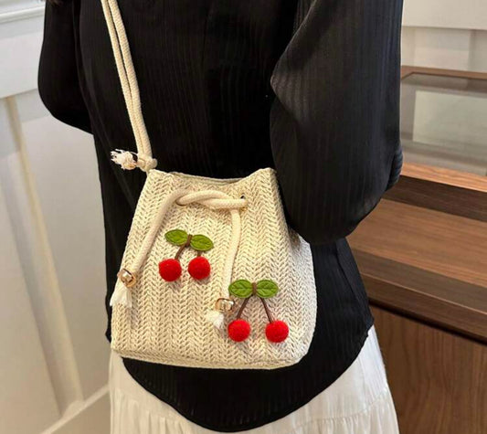 Cherry Mini Drawstring Bucket Bag