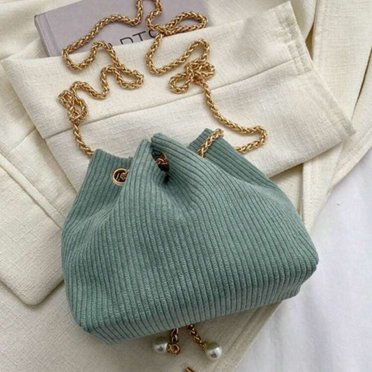 Mini Crossbody Bucket Bag with Pearl Decor