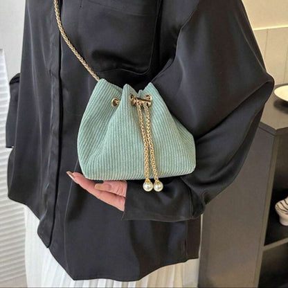 Mini Crossbody Bucket Bag with Pearl Decor