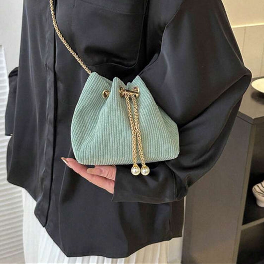 Mini Crossbody Bucket Bag with Pearl Decor