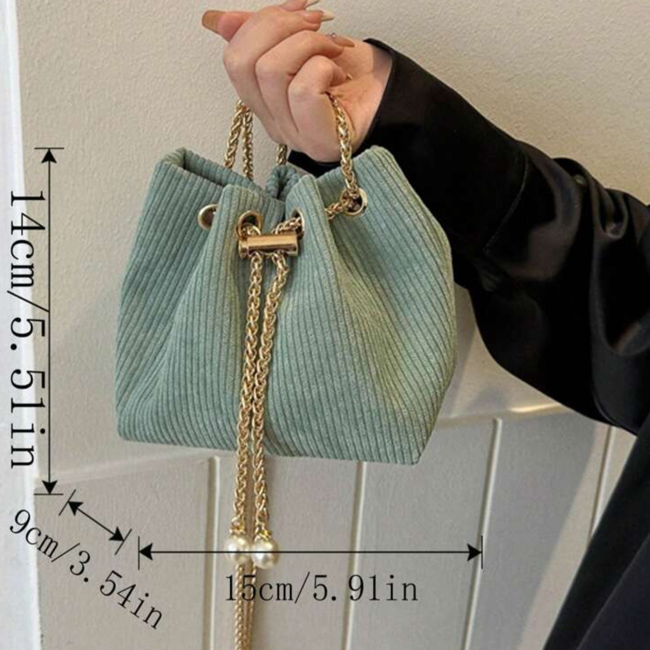 Mini Crossbody Bucket Bag with Pearl Decor