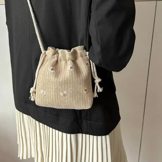 Mini Daisy Drawstring Bucket Bag