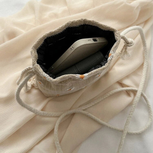Mini Daisy Drawstring Bucket Bag