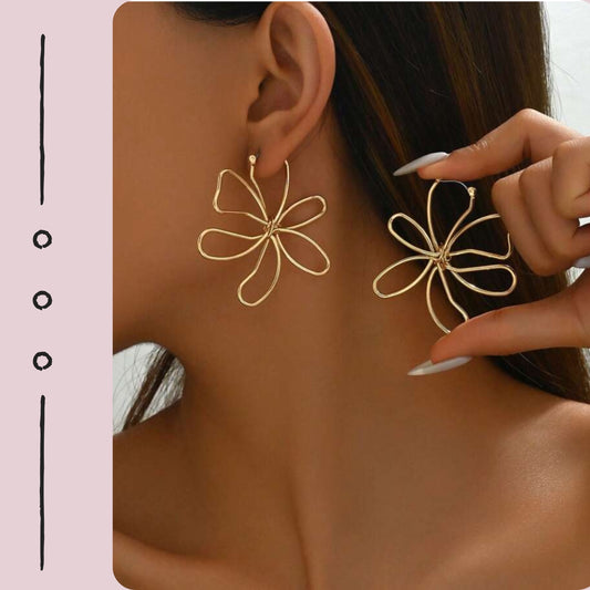 Large Hollow Floral Asymmetrical Earrings