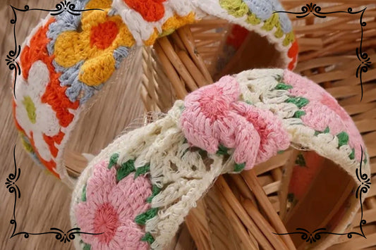 Bohemian Style Knit Headbands with Colorful Floral Patterns